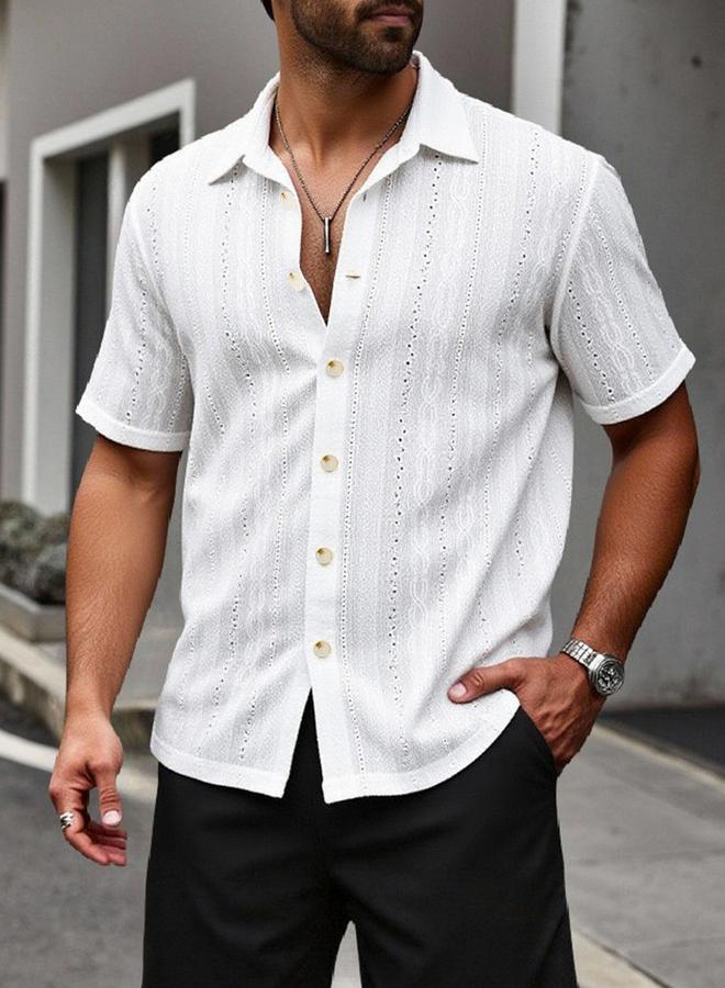 Take Two Men Eyelet Short Sleeve Shirt with Spread Collar - Image 1